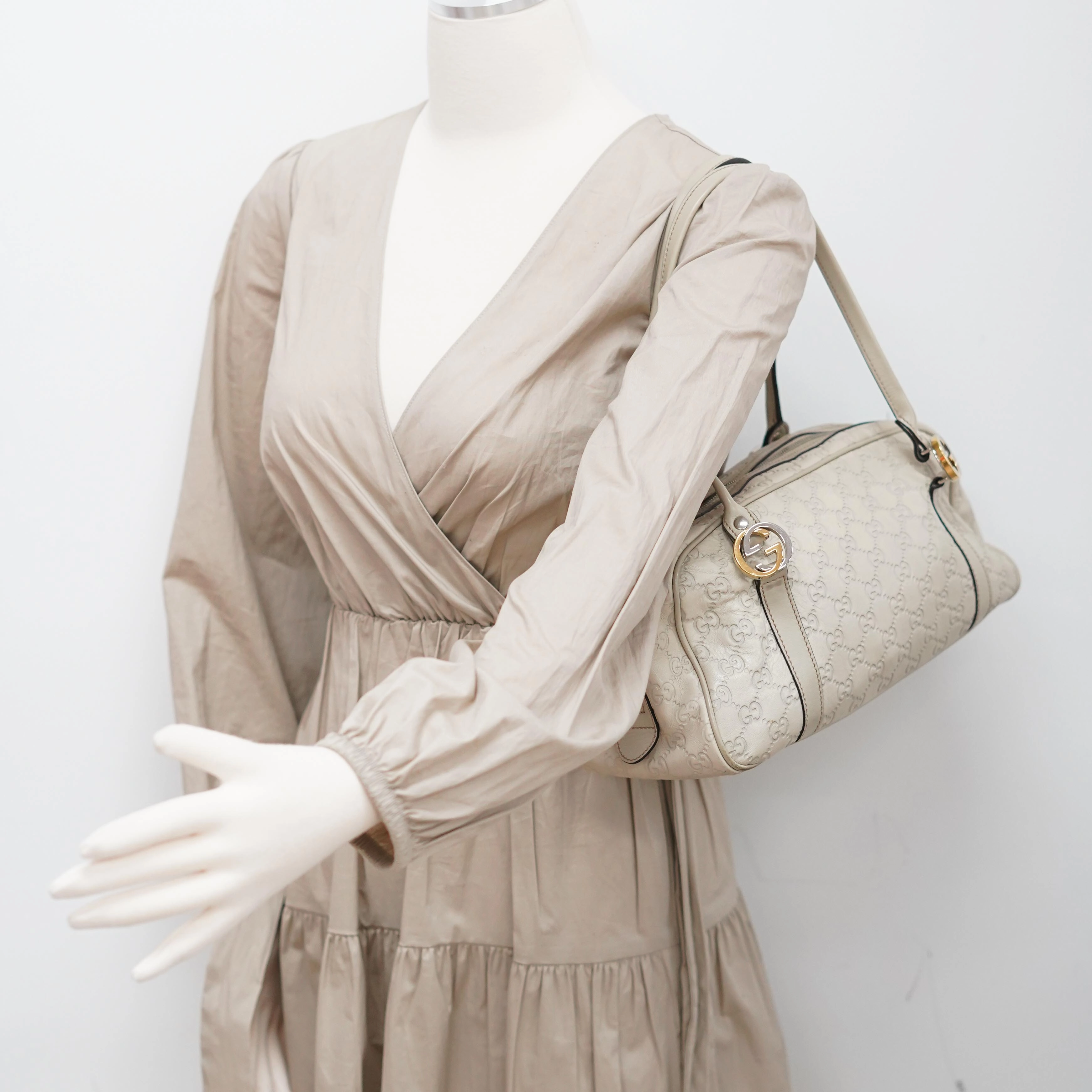 Gucci Guccissima Twin Shoulder Bag Off-White