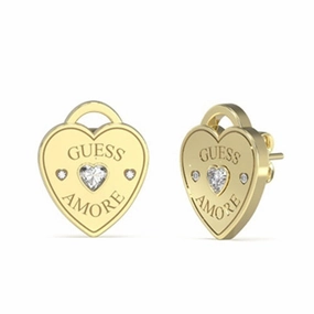 Guess Amore Crystal Heart Stud Earrings - Gold Tone UBE05058YG