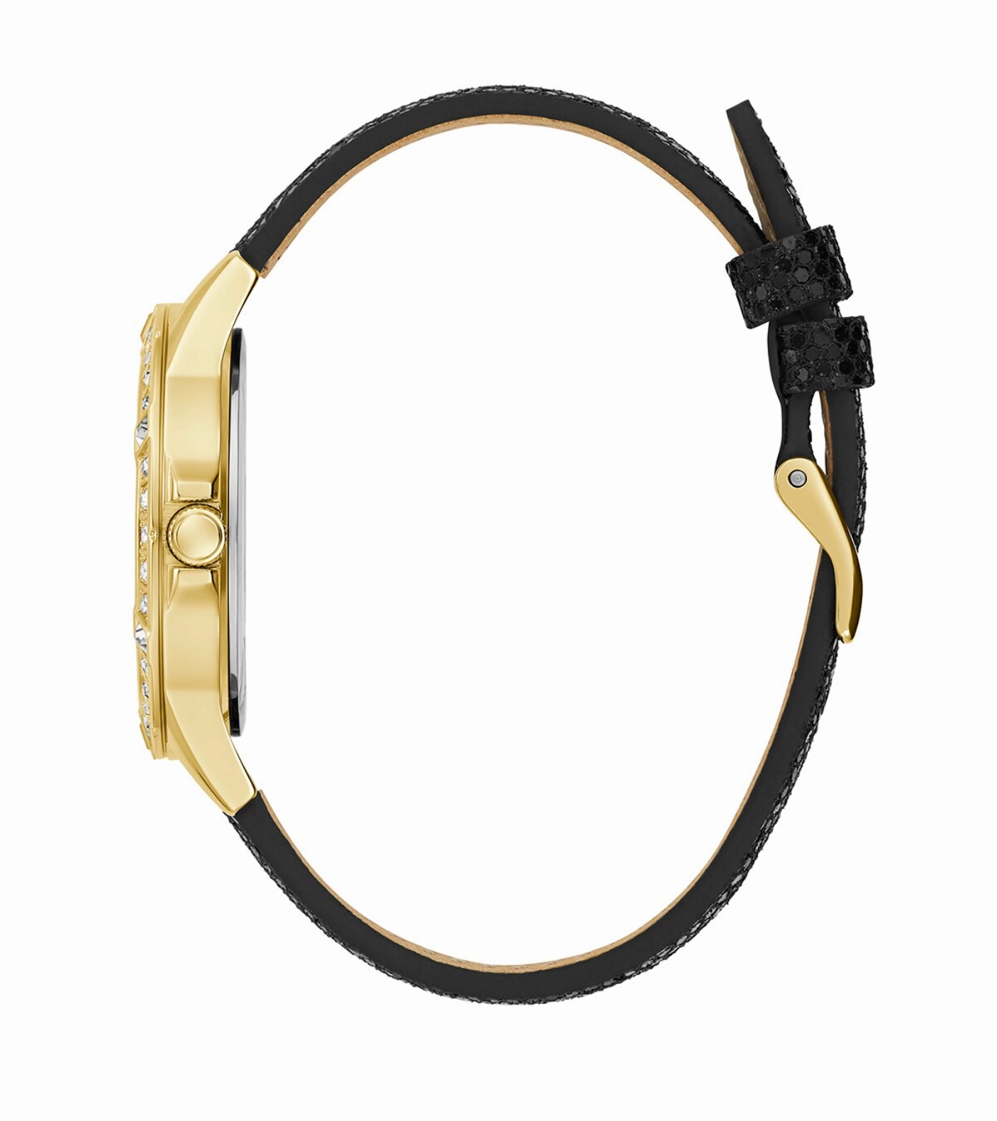 Guess Black Dial and Leather Strap Gold Case Watch U1353L1M