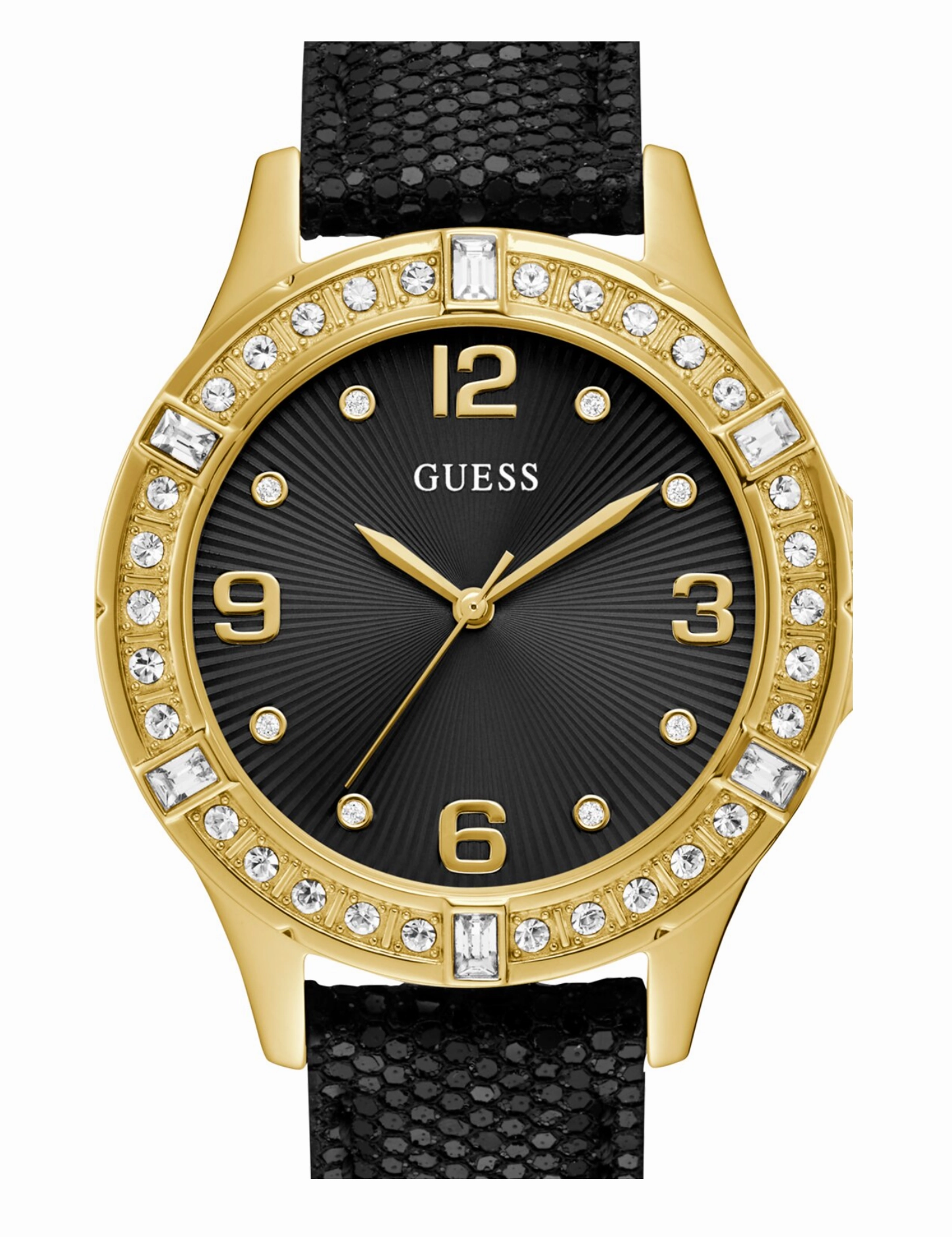 Guess Black Dial and Leather Strap Gold Case Watch U1353L1M