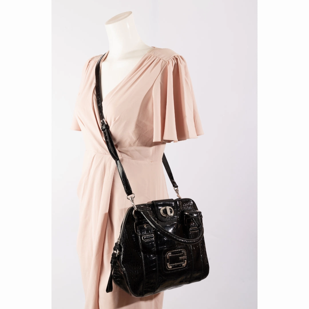 Guess Black Faux Crocodile Top Handle Bag