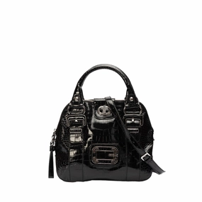 Guess Black Faux Crocodile Top Handle Bag