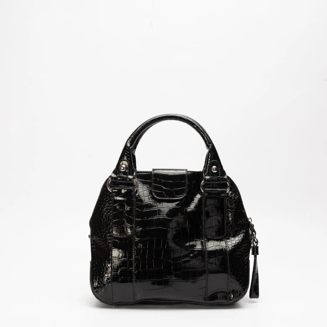Guess Black Faux Crocodile Top Handle Bag