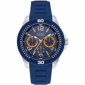 Guess Men's Watch - Classic Quartz Day-Date Display Blue Dial Rubber Strap | W0967G2