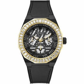 Guess Men's Watch - Quartz Day-Date Black Dial Genuine Leather Strap | GW0567G1