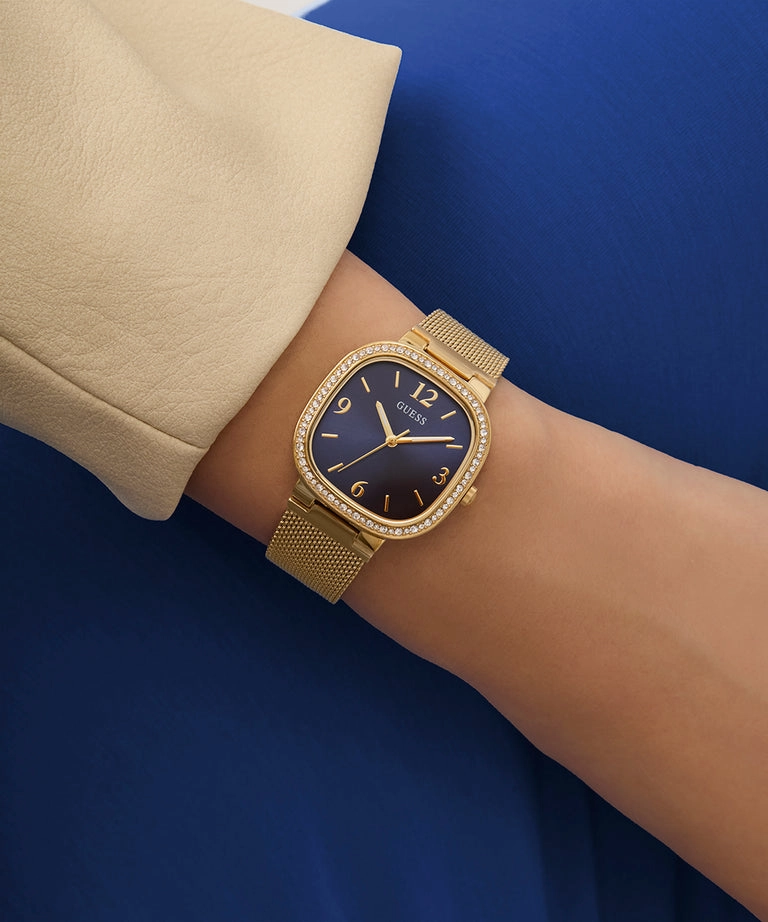 Guess Tapestry Blue Dial Gold Stainless Steel Watch GW0354L6