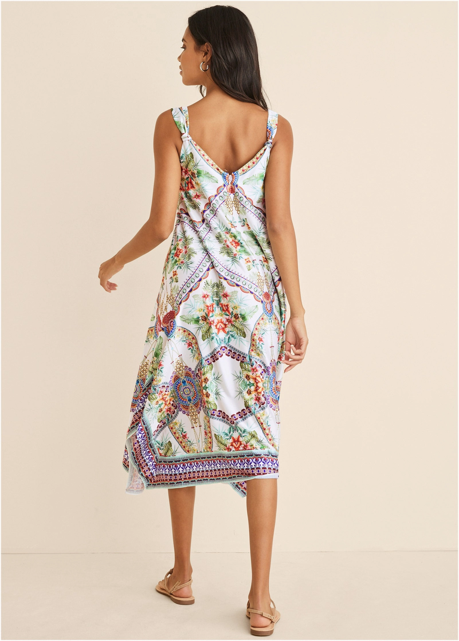 Handkerchief Hem Midi Dress - Tropical Status Border