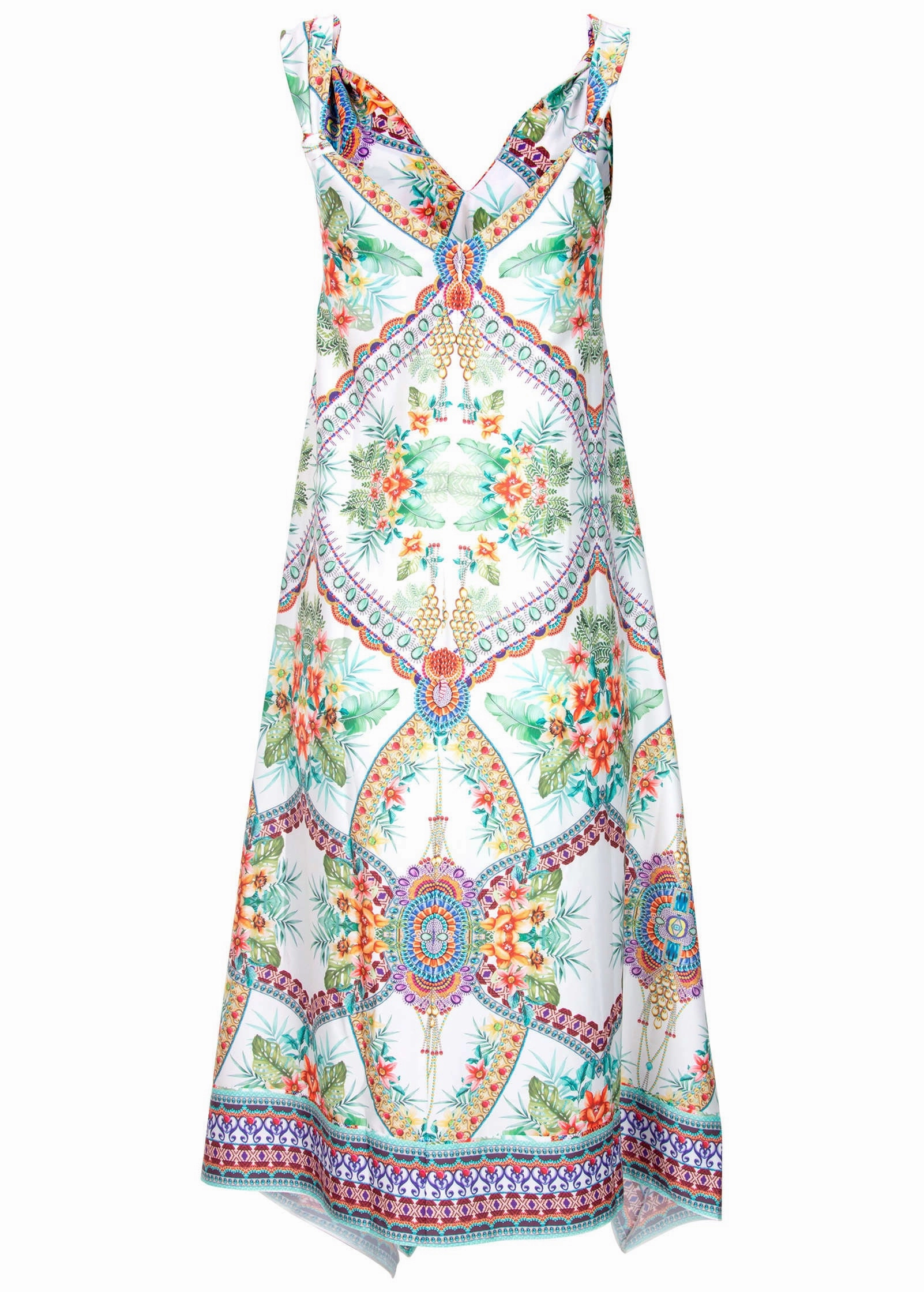 Handkerchief Hem Midi Dress - Tropical Status Border