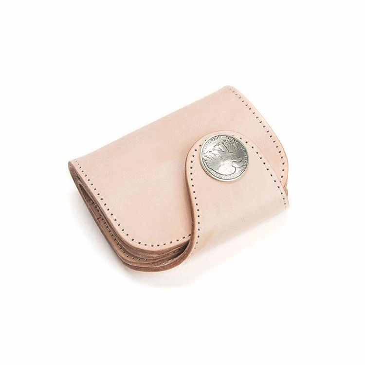 Handmade Beige Leather Mens billfold Biker Wallet Bifold Small Biker Wallet For Men
