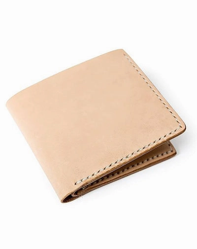 Handmade Beige Leather Mens billfold Wallet Bifold Front Pocket Small Wallet For Men