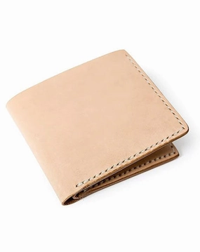 Handmade Beige Leather Mens billfold Wallet Bifold Front Pocket Small Wallet For Men