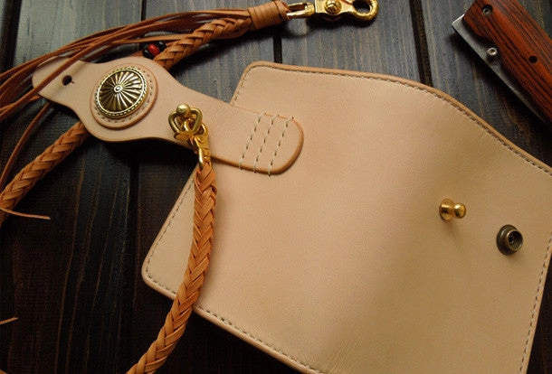 Handmade biker wallet chain beige leather bifold biker wallet billfold wallet purse for men