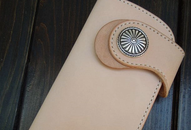 Handmade biker wallet leather biker wallet chain bifold beige Long wallet purse for men
