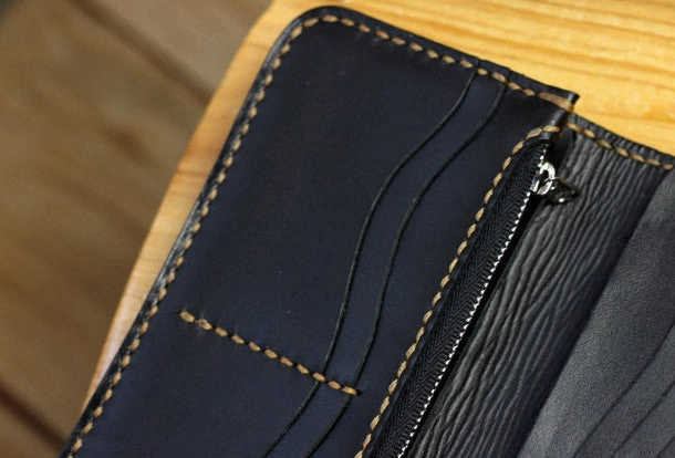 Handmade biker wallet leather black brown skull carved biker wallet Long wallet clutch for men