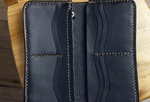 Handmade biker wallet leather black brown skull carved biker wallet Long wallet clutch for men