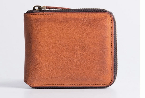 Handmade billfold wallet leather men zip multi cards vintage wallet for men