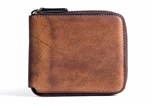 Handmade billfold wallet leather men zip multi cards vintage wallet for men