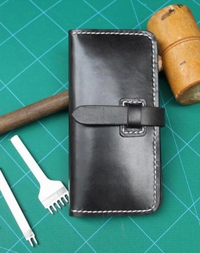 Handmade Black Leather Mens Long Wallet Cool Bifold Long Wallet for Men