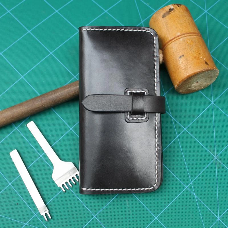 Handmade Black Leather Mens Long Wallet Cool Bifold Long Wallet for Men