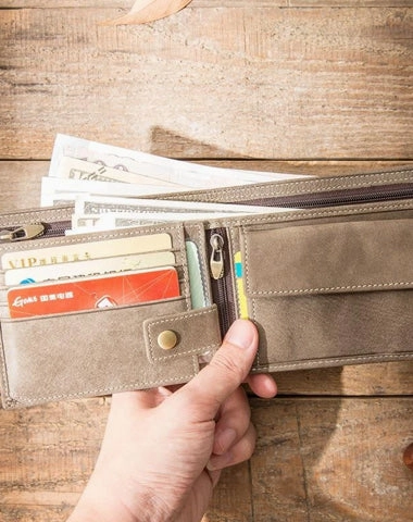 Handmade Black Leather Mens Small Wallet Bifold Card Wallet Front Pocket Wallet billfold Wallet for Men