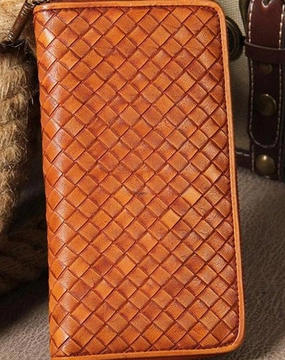 Handmade Braided Leather Mens Long Wallet Brown Zipper Long Wallet for Men