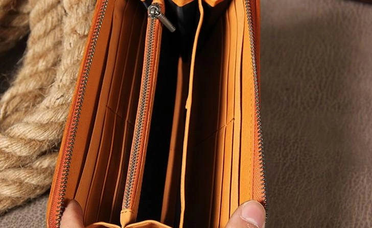 Handmade Braided Leather Mens Long Wallet Brown Zipper Long Wallet for Men