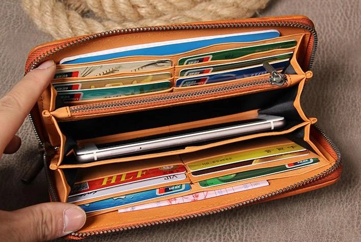 Handmade Braided Leather Mens Long Wallet Brown Zipper Long Wallet for Men