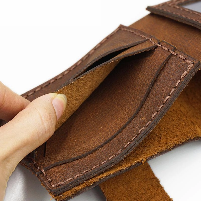 Handmade Brown Leather Mens Bifold Billfold Wallets Slim Brown Small Wallet for Men