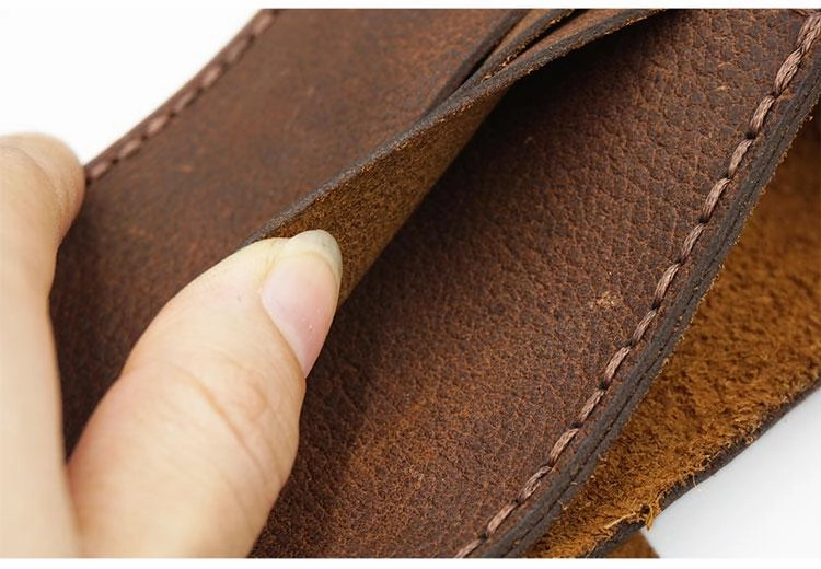 Handmade Brown Leather Mens Bifold Billfold Wallets Slim Small Wallet for Men