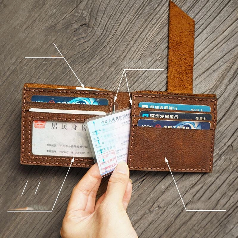 Handmade Brown Leather Mens Bifold Billfold Wallets Slim Small Wallet for Men