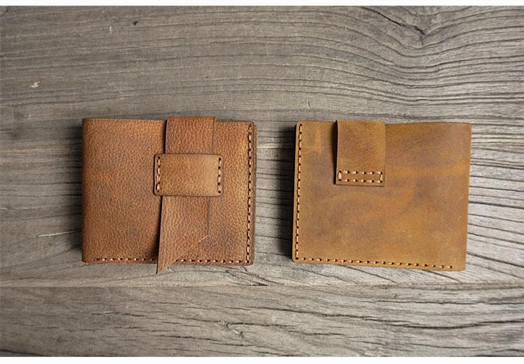 Handmade Brown Leather Mens Bifold Billfold Wallets Slim Small Wallet for Men