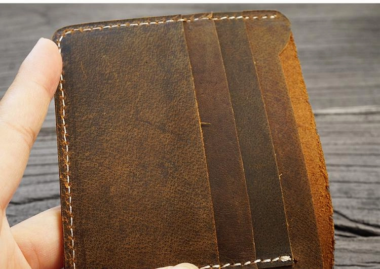 Handmade Brown Leather Mens Billfold Wallet Slim Brown Bifold Small Wallet for Men