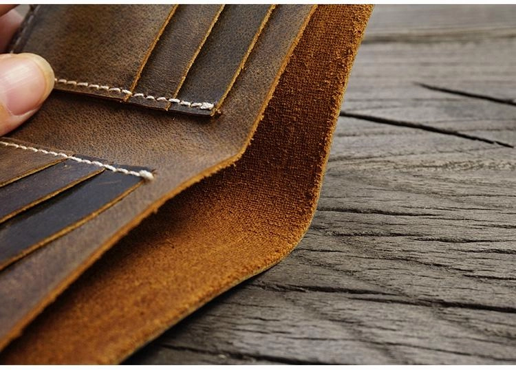 Handmade Brown Leather Mens Billfold Wallet Slim Brown Bifold Small Wallet for Men