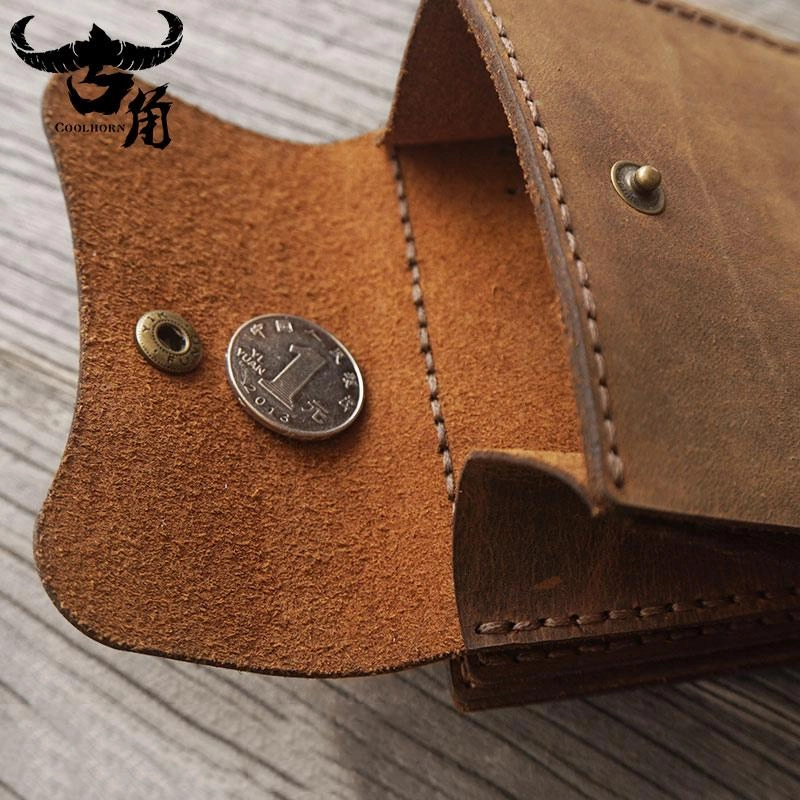 Handmade Brown Leather Mens Trifold Billfold Wallet With Coin Pocket Short Blue Small Wallet for Men