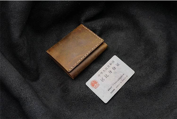 Handmade Brown Leather Mens Trifold Billfold Wallets With Front Pocket Wallet for Men