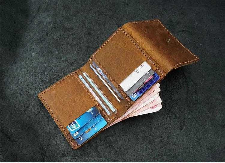 Handmade Brown Leather Mens Trifold Billfold Wallets With License Slot Small Wallet for Men