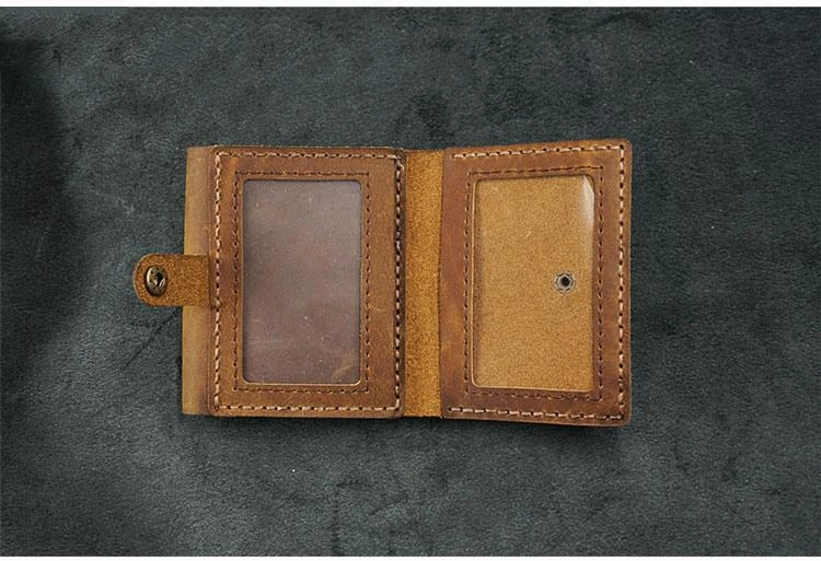 Handmade Brown Leather Mens Trifold Billfold Wallets With License Slot Small Wallet for Men