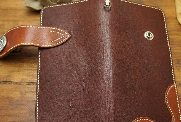 Handmade coffee brown biker wallet snake skin leather with chain Long wallet purse for men