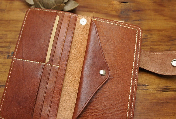 Handmade coffee brown biker wallet snake skin leather with chain Long wallet purse for men