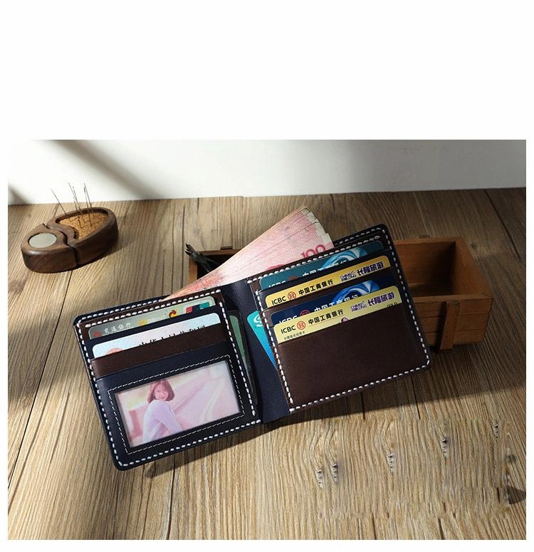 Handmade Coffee Leather Billfold Wallet Personalized Mens Contrast Color Wallets for Men
