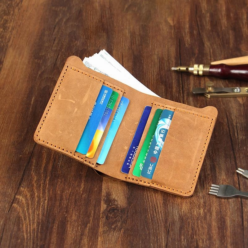 Handmade Coffee Leather Mens Billfold Wallets Personalize Coffee Bifold Small Wallets for Men