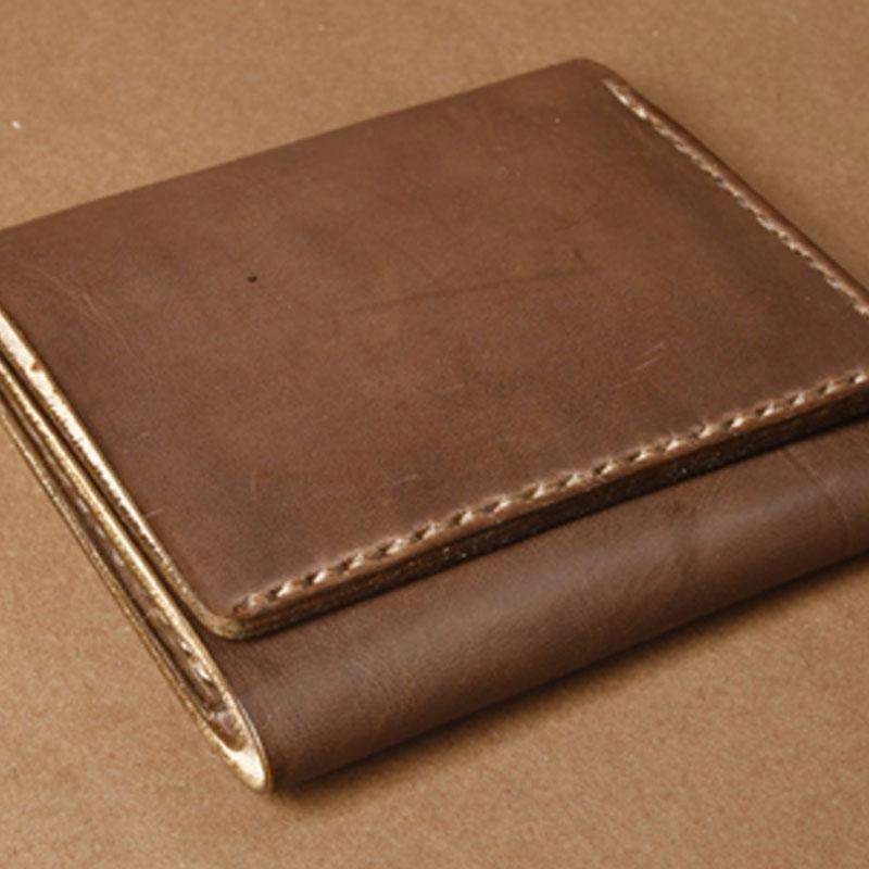 Handmade Coffee Leather Mens Small Trifold Wallet Cool billfold Wallet for Men