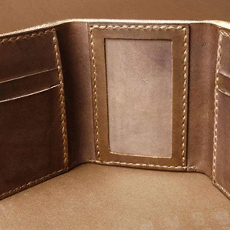 Handmade Coffee Leather Mens Small Trifold Wallet Cool billfold Wallet for Men