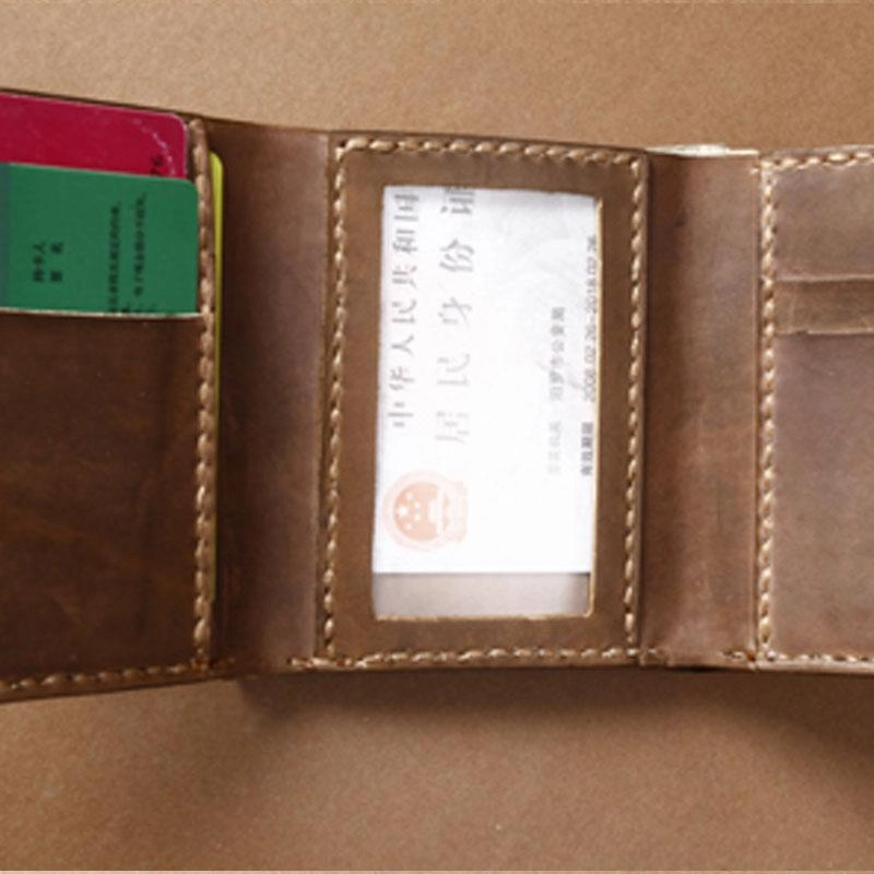 Handmade Coffee Leather Mens Small Trifold Wallet Cool billfold Wallet for Men