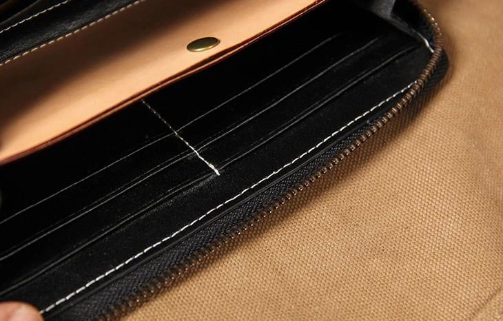 Handmade Cool Leather Black Mens Long Wallet Vintage Zipper Long Wallet for Men