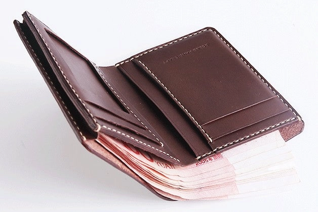 Handmade Cool Leather Mens Bifold Small Wallets billfold Wallet for Men