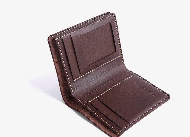 Handmade Cool Leather Mens Bifold Small Wallets billfold Wallet for Men