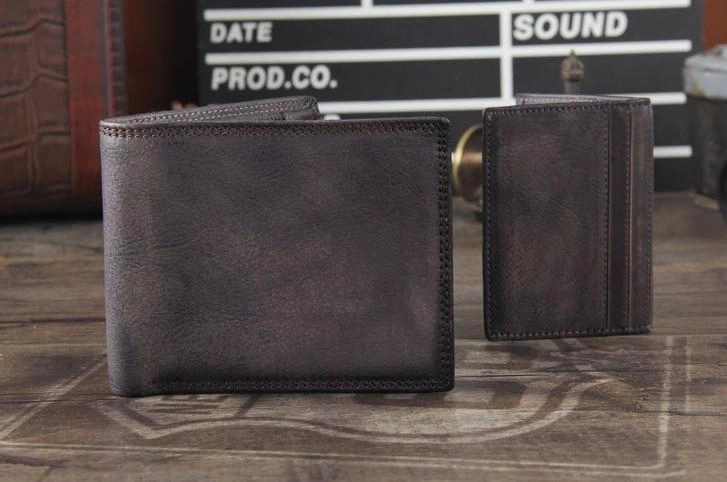 Handmade Genuine Leather Mens Cool Billfold Leather Wallet Men billfold Wallets Bifold for Men