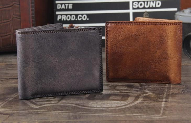 Handmade Genuine Leather Mens Cool Billfold Leather Wallet Men billfold Wallets Bifold for Men