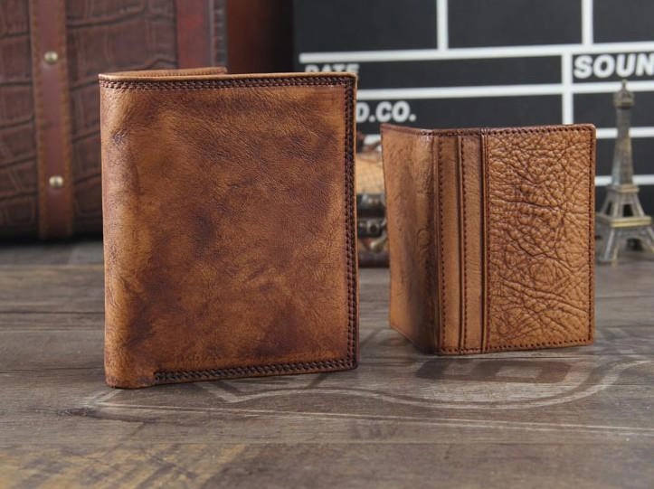 Handmade Genuine Leather Mens Cool Billfold Leather Wallet Men billfold Wallets Bifold for Men